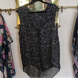 Cotton Basics Black and White Sheer Floral Women's Top